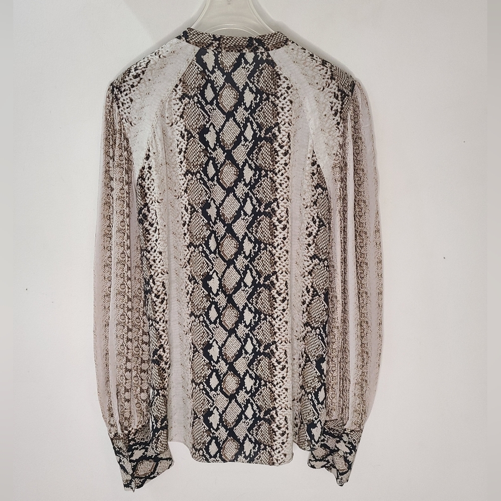 Joie Talin Brown & Cream Snakeskin Print Chiffon Blouse Sz M - Picture 5 of 16